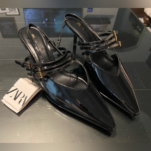 Zara black slingback patent kitten heel size 41/ 10US - Picture 1 of 6